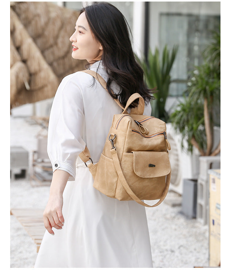 Stylish Women's PU Leather Backpack - Versatile Shoulder Bag with Multiple Pockets(Brown)