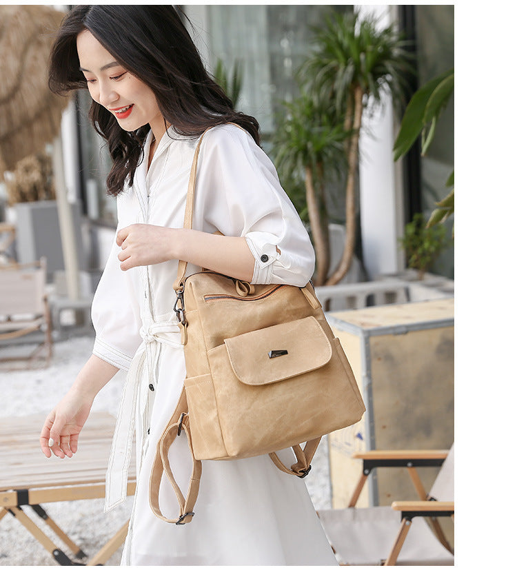 Stylish Women's PU Leather Backpack - Versatile Shoulder Bag with Multiple Pockets(Khaki)