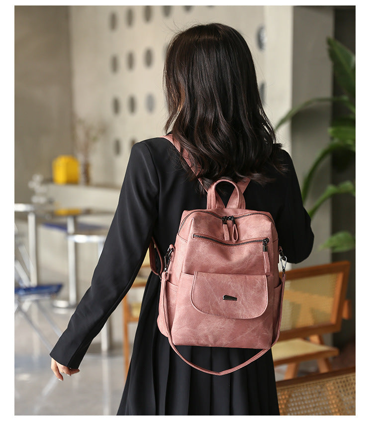 Stylish Women's PU Leather Backpack - Versatile Shoulder Bag with Multiple Pockets(Khaki)