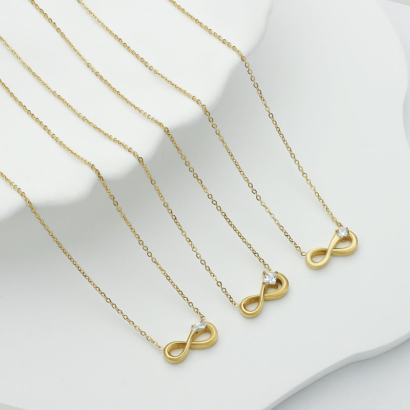 Style 4 Gold Infinity Necklace for Women - Dainty Titanium Steel Pendant with Sparkling Cubic Zirconia